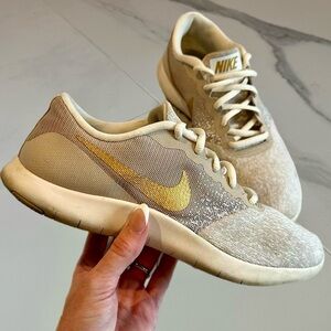 Nike Flex Contact Womens Sneakers Gold Gray White Shoes Size 9 Woman’s